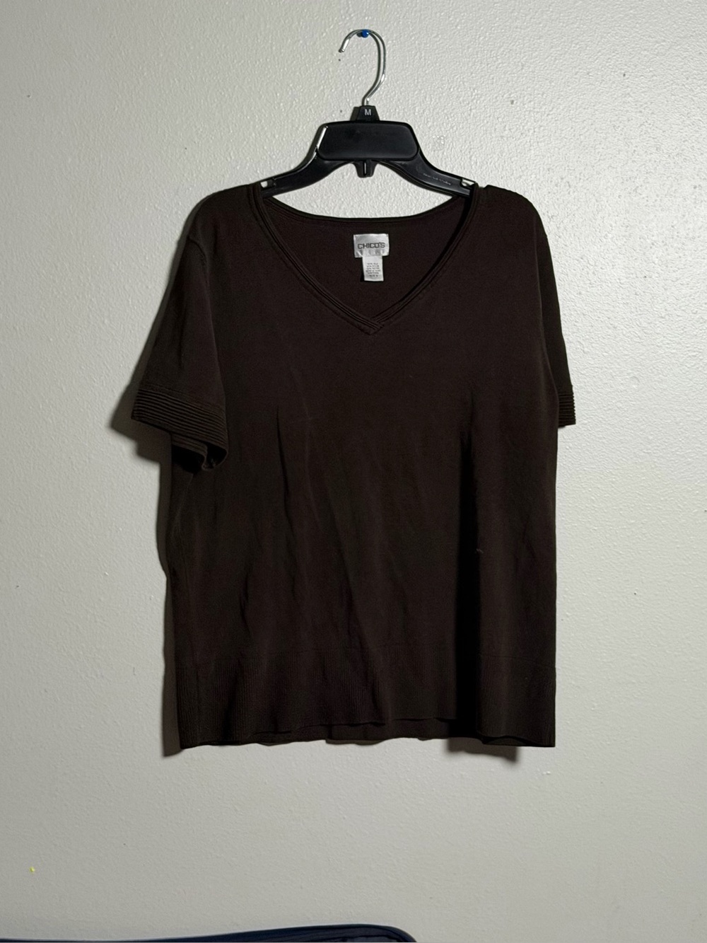 Chico's Women Dark Brown V-Neck Short Sleeve Tee Minimalist Plus Size 3
